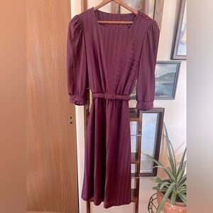 Vintage Burgundy Belted Midi Dress Size 7